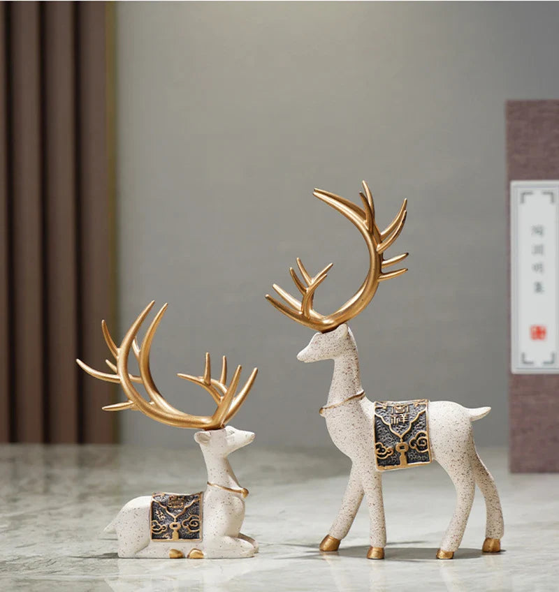 Afralia™ Deer Figurine Set | Resin Elk Reindeer Sculpture for Christmas Decoration