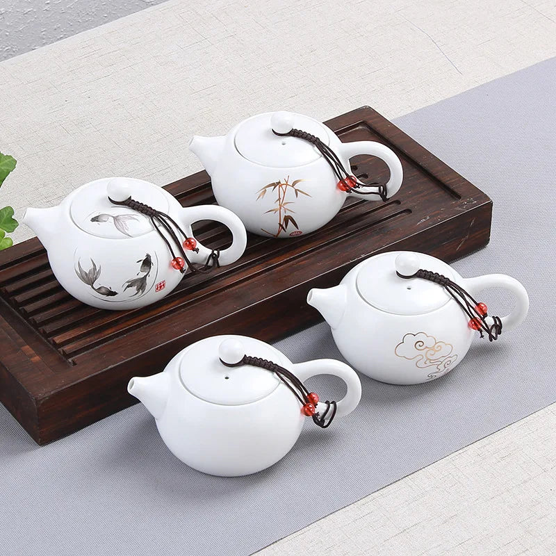 Afralia™ Ceramic Tea Pot Set - White Matte Teaware Kettle for Tea and Coffee