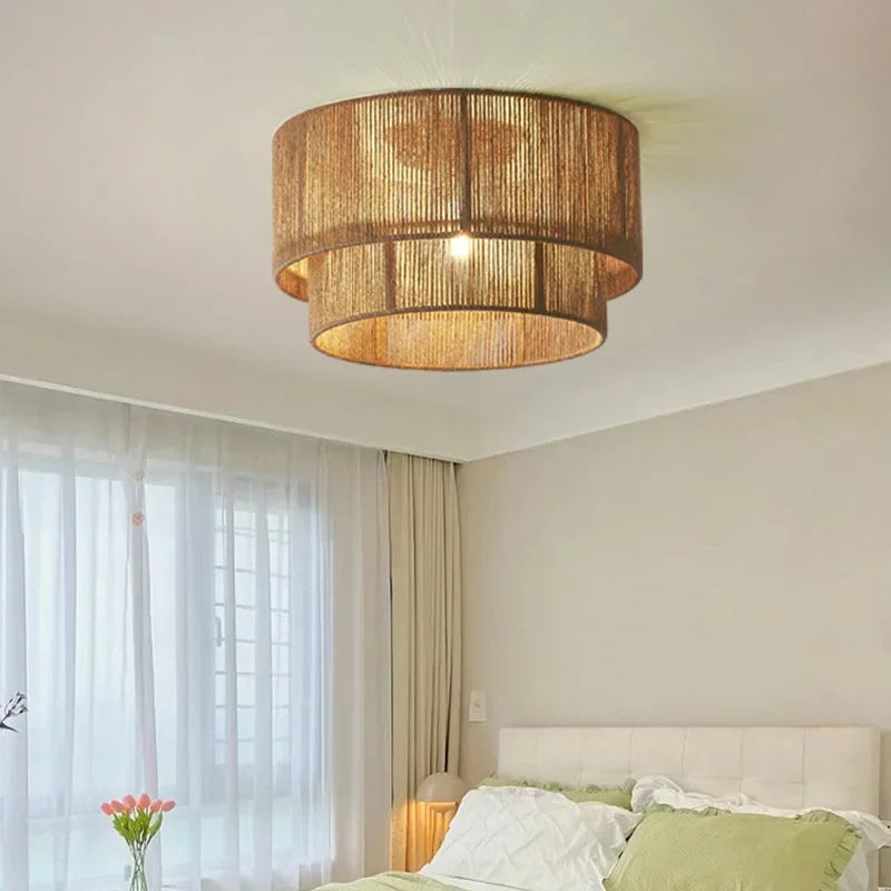 Afralia™ Retro Rope Ceiling Lamp Handmade Woven Farmhouse Light Fixture