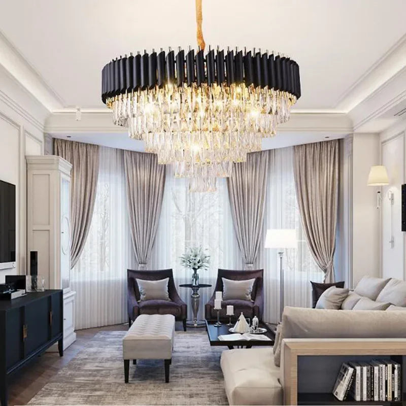 Afralia™ Golden Crystal Chandelier LED Ceiling Light for Living Room & Lobby