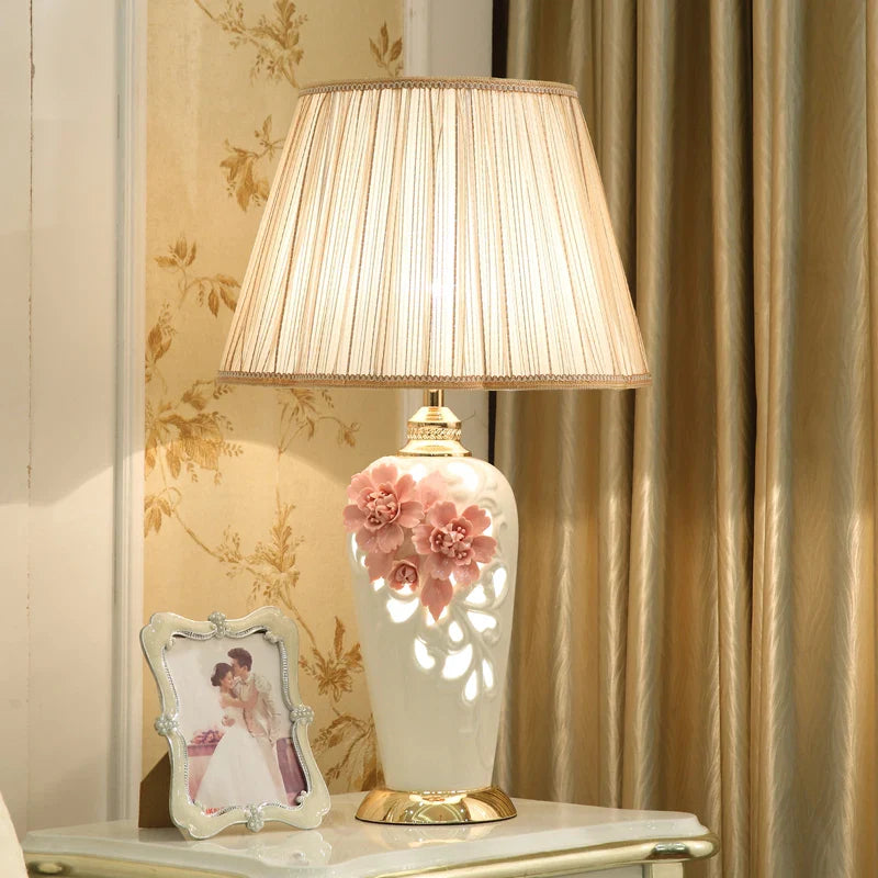 Afralia™ European Style Flower Ceramic Table Lamp for Living Room and Bedroom