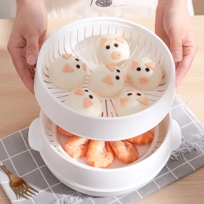 Afralia™ Multi Layer Microwave Steamer with Lid for Steamed Buns and Dumplings