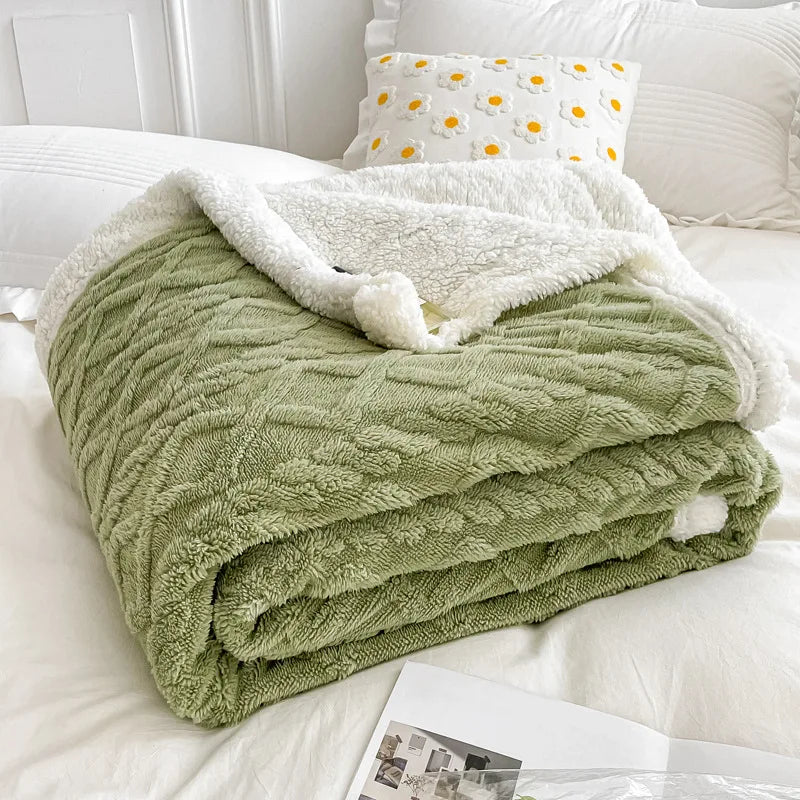 Afralia™ Nordic Big Lamb Fleece Jacquard Blanket for Autumn Winter Single Double Bed