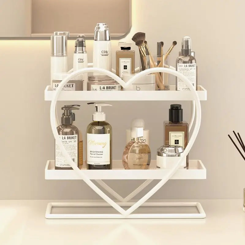 Afralia™ Golden Makeup Organizer Skin Care Products Dresser & Bathroom Shelf