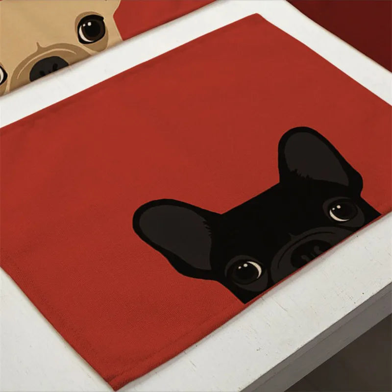 Afralia™ Dog Cat Pattern Cotton Linen Dining Table Mats 32*42cm