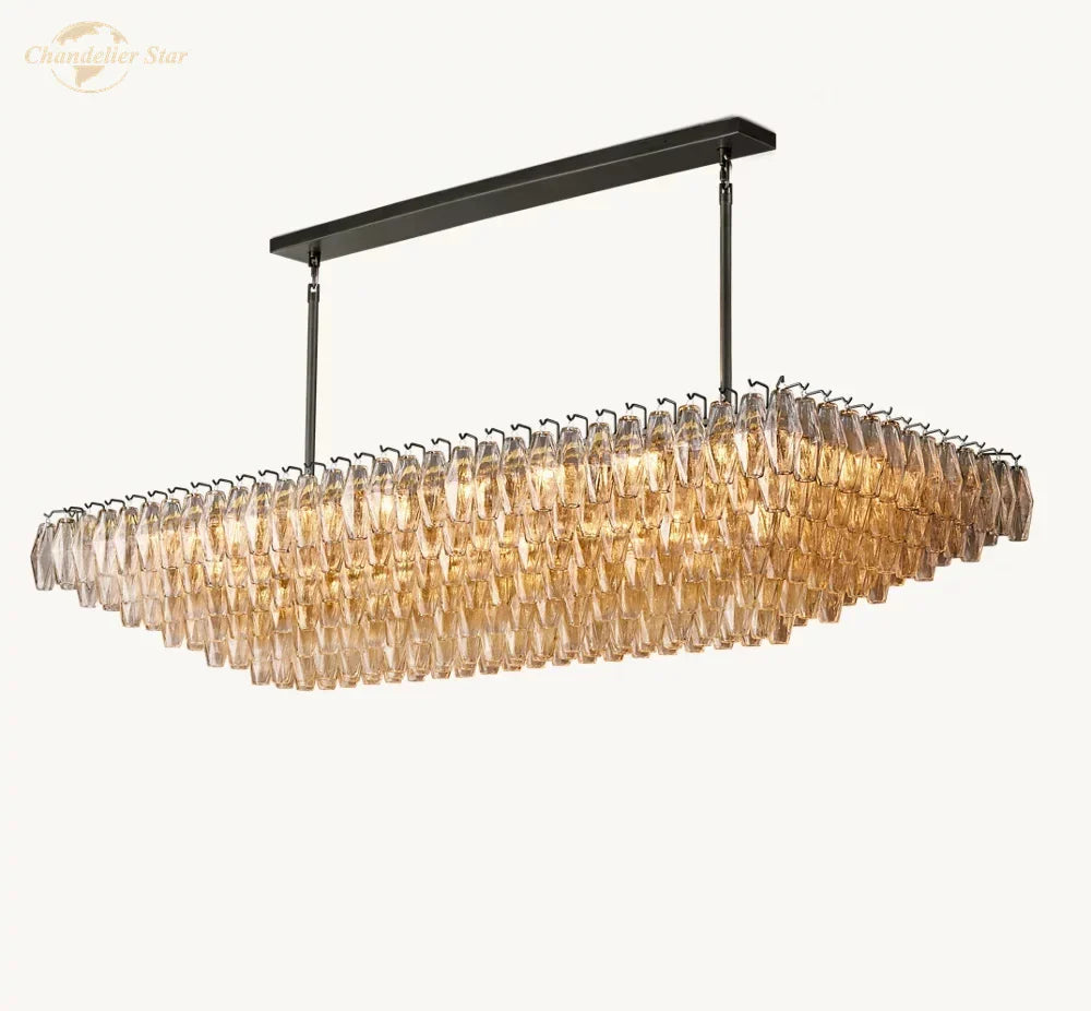 Afralia™ Black Chiara Chandelier Clear Glass Rectangular Pendant Light for Modern Living Room Kitchen