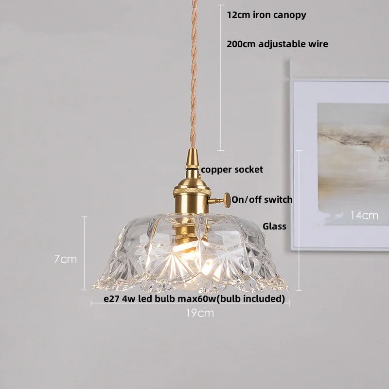 Afralia™ Flower Glass LED Pendant Lights with Walnut Wood Finish