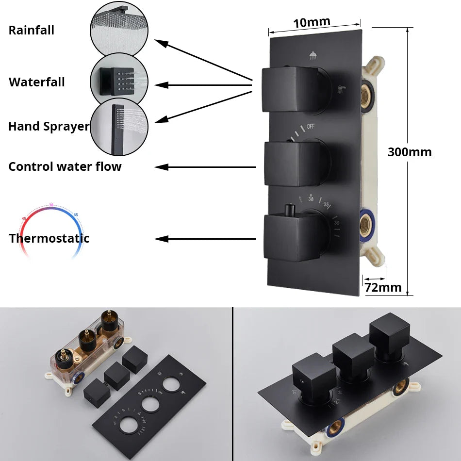 Afralia™ Matte Black Thermostatic Shower Mixer with Water Temperature Control