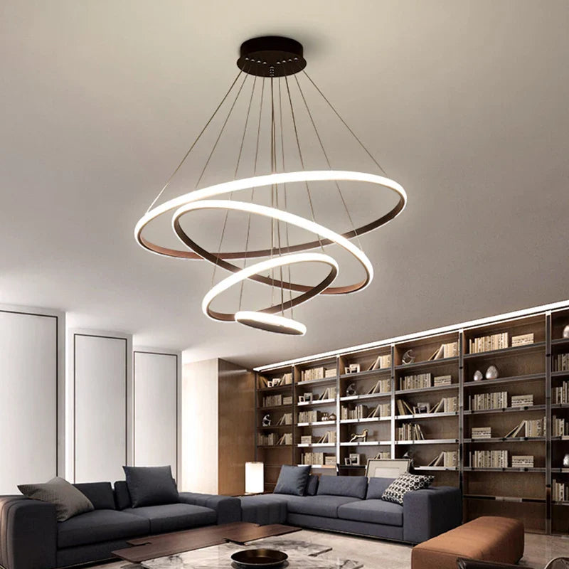 Afralia™ Black Ring LED Pendant Chandelier for Living Room, Dining Room, Kitchen