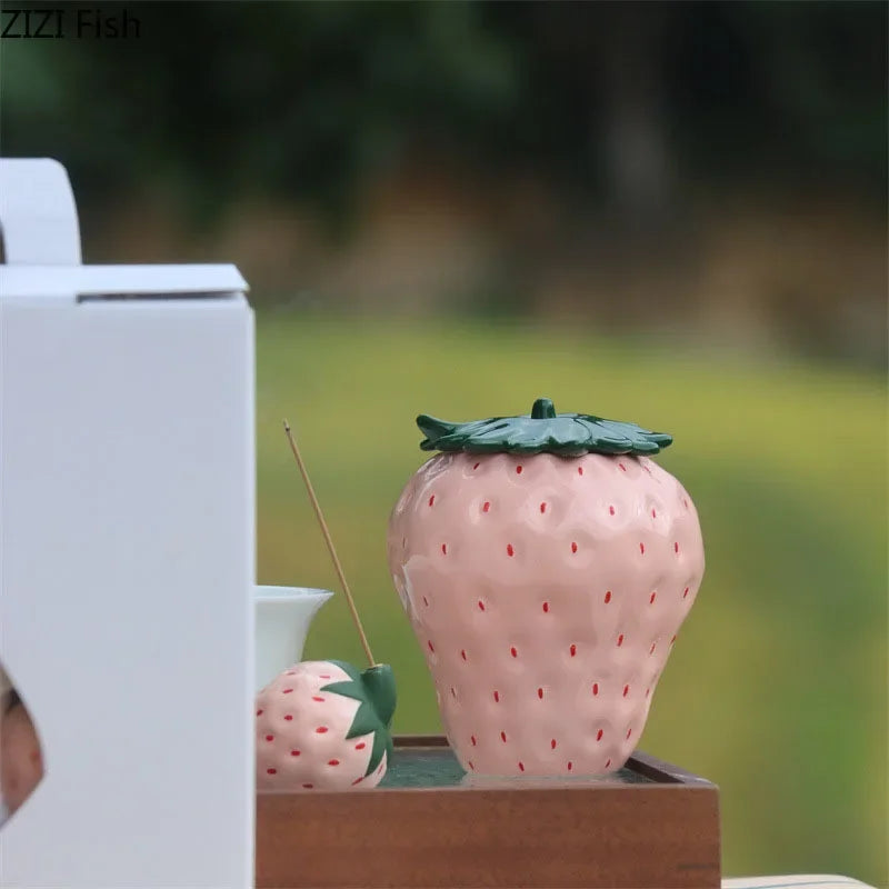 Afralia™ Strawberry Ceramic Food Storage Jar with Seal for Kitchen Organization