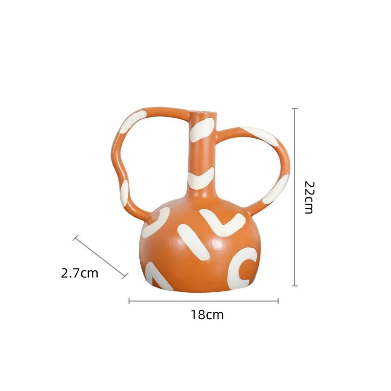 Afralia™ Geometric Striped Vase with Abstract Handle for Home Decoration