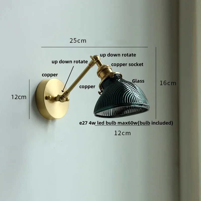 Afralia™ Vintage Brass Clear Glass Wall Lights Rotate Bedside Lamp for Restaurant Bedroom