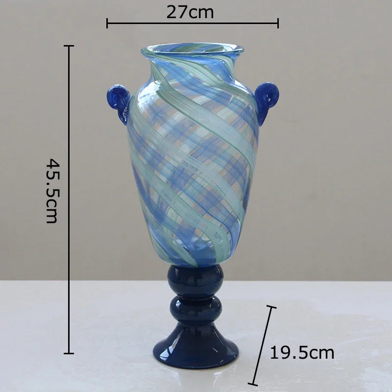 Afralia™ Blue Stripe Glass Vase Hydroponics Plant Pot Room Decor