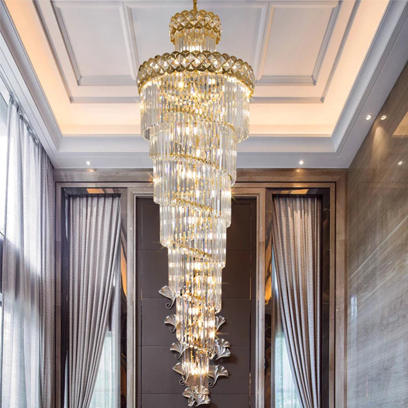 Afralia™ Luxury Crystal Chandelier for Duplex Building, Hotel Lobby, Villa Staircase & Hall