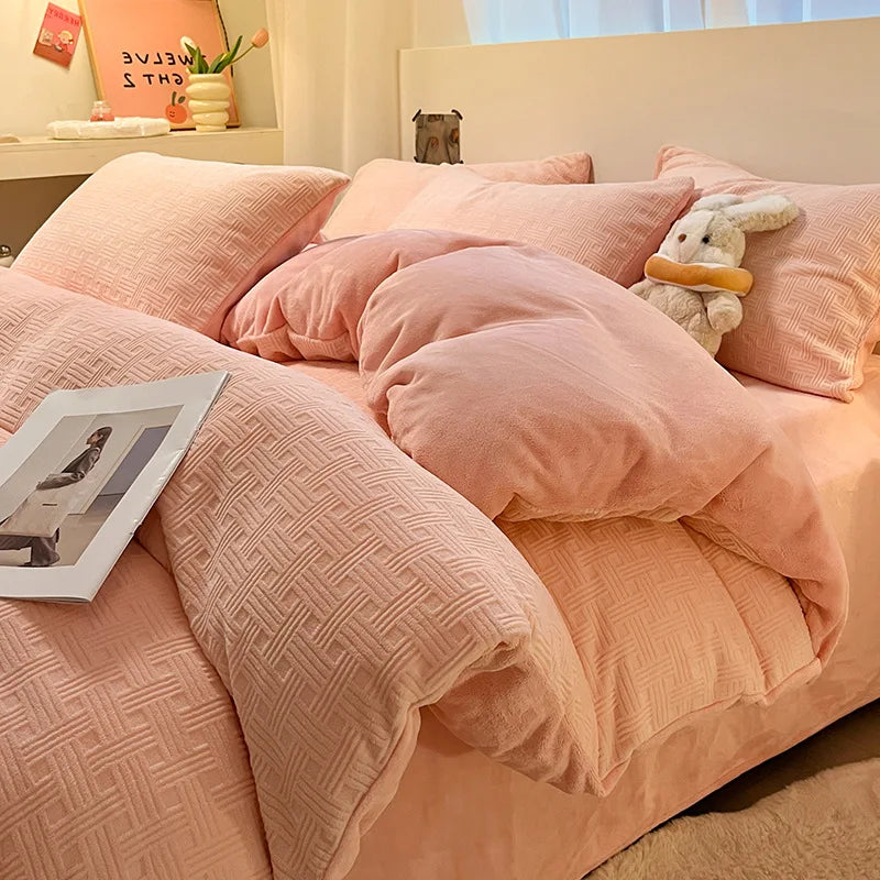 Afralia™ Double Sided Full Queen Duvet Cover Set, Solid Color Double Couple Quilt Cover