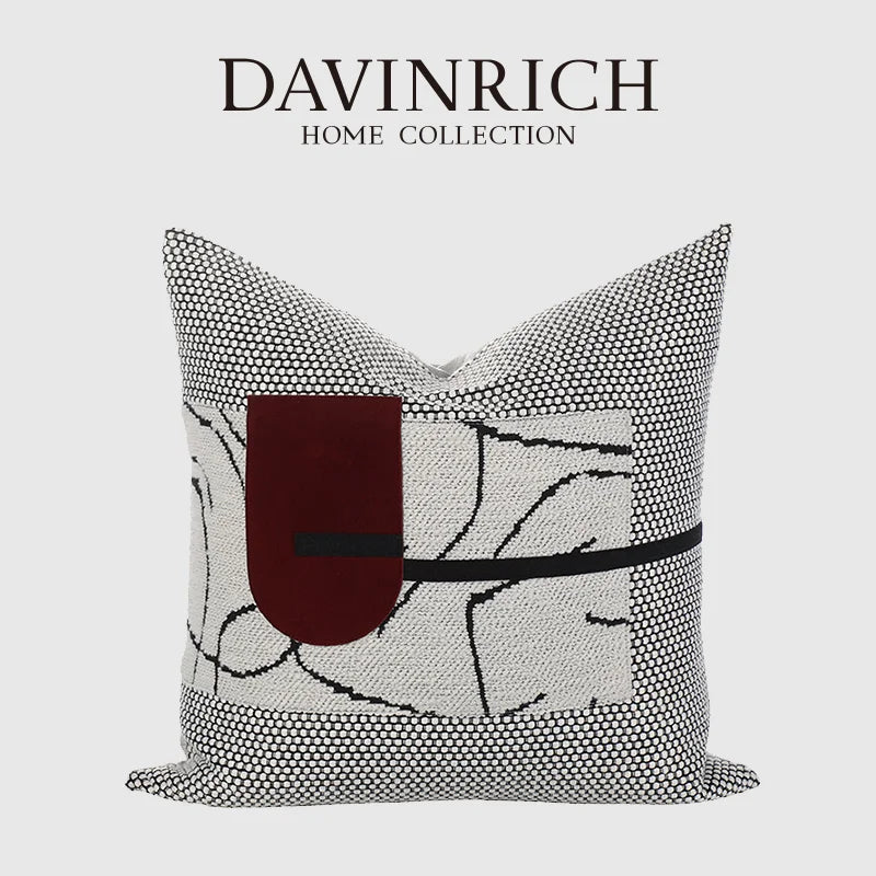 Afralia™ Luxury Jacquard Knit Cushion Cover - Modern Abstract Geometry Design in Ivory Burgundy Black