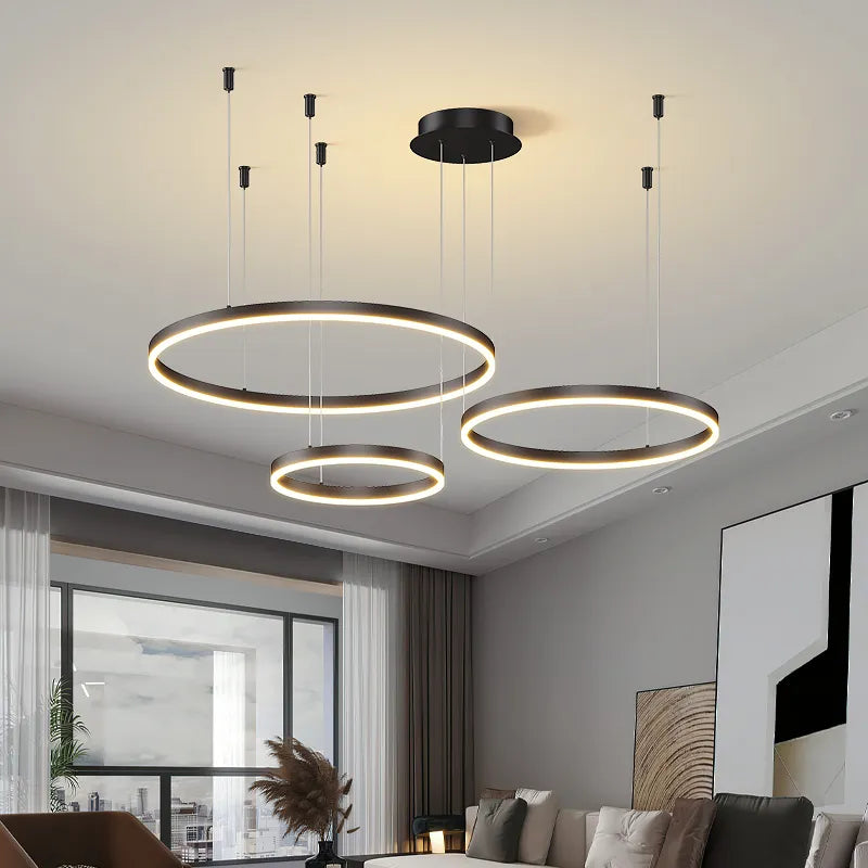 Modern LED Circular Ring Chandelier - Contemporary Lighting Fixture for Living, Bedroom, and Dining Room