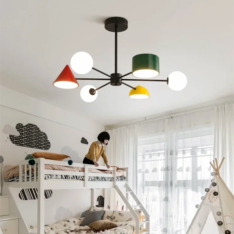 Afralia™ Macaron Geometric Chandelier, Colorful Nursery & Kitchen Island Hanging Light