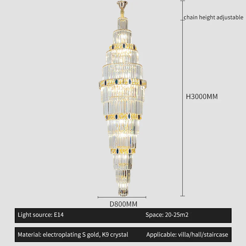 Afralia™ Crystal Chandelier: Duplex Building Spiral Staircase Contemporary Light Luxury Fixture