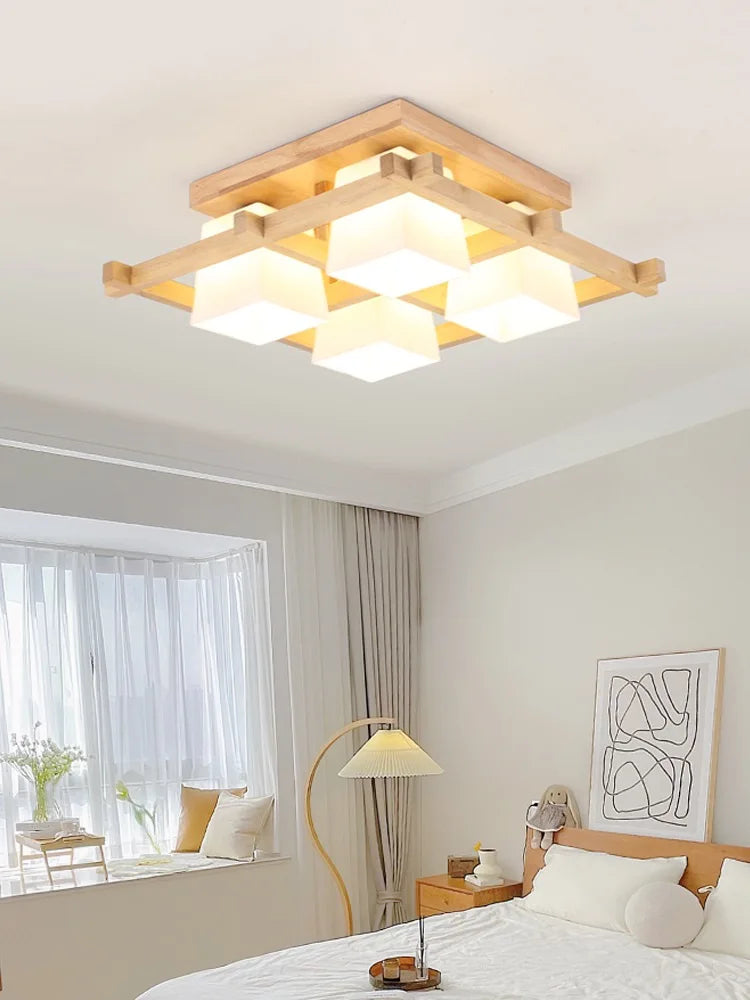 Afralia™ Wooden LED Ceiling Lamp with Glass Lampshade
