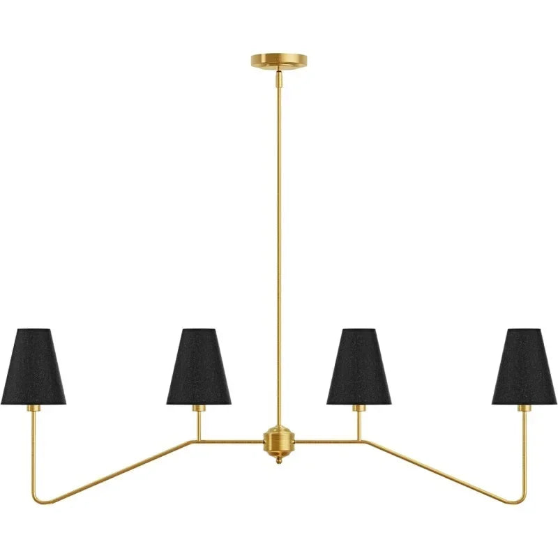 Afralia™ Vintage Chandelier Kitchen Island Lighting Classic Fabric Lampshade Polished Gold/Black