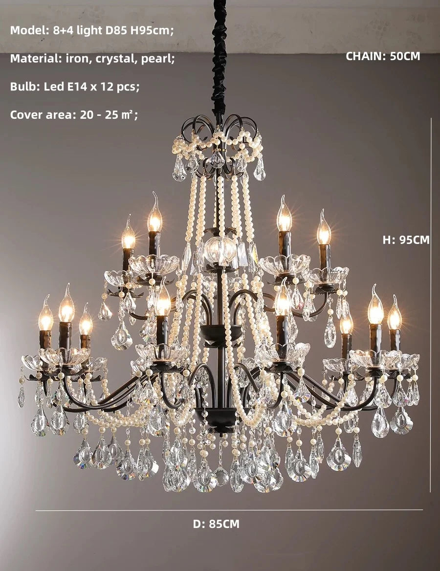 Afralia™ Black Crystal Chandelier Foyer Pendant Lights for Art Decor Luminarias