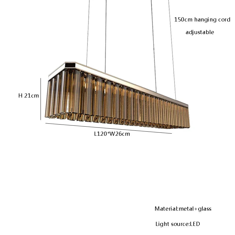 Afralia™ Amber Glass Chandelier Rectangle Pendant Lighting for Nordic Dining Room