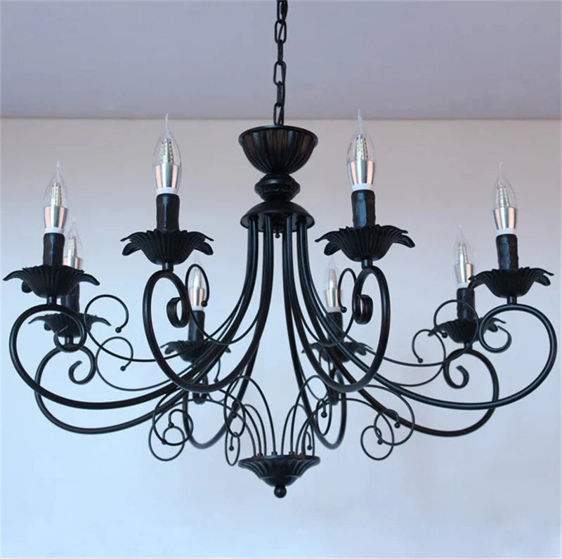 Afralia™ Vintage Wrought Iron Chandelier E14 Candle Light for Living Room Bedroom