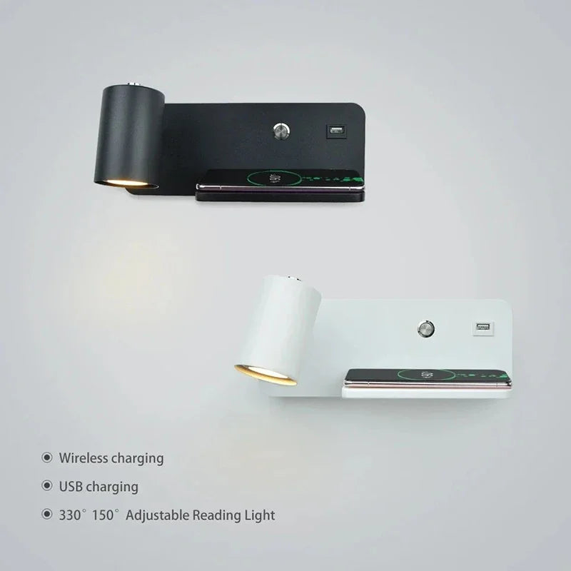 Afralia™ Wireless Charging Wall Lamp USB GU10 5W Switch Sconce for Modern Interior Lighting
