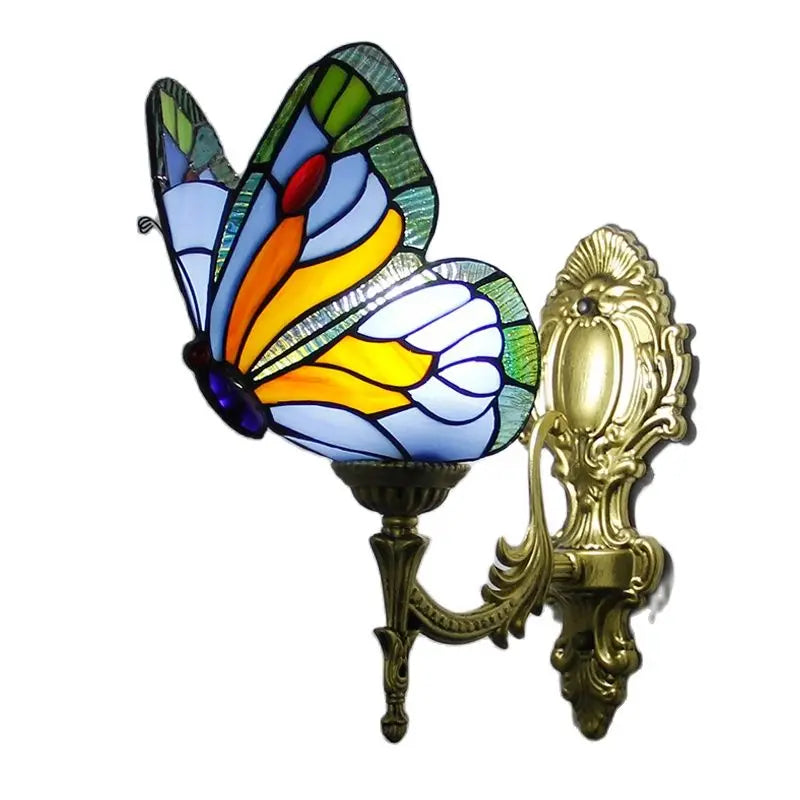 Afralia™ Butterfly Stained Glass Wall Sconces for Home Living Room Bedroom Lighting