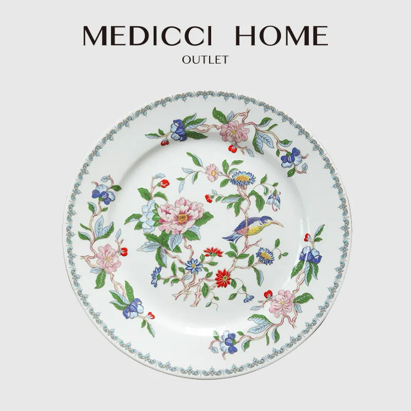 Afralia™ Chinoiserie Floral Birds Dinner Plate 8" - Oriental Art Salad Dessert Plate