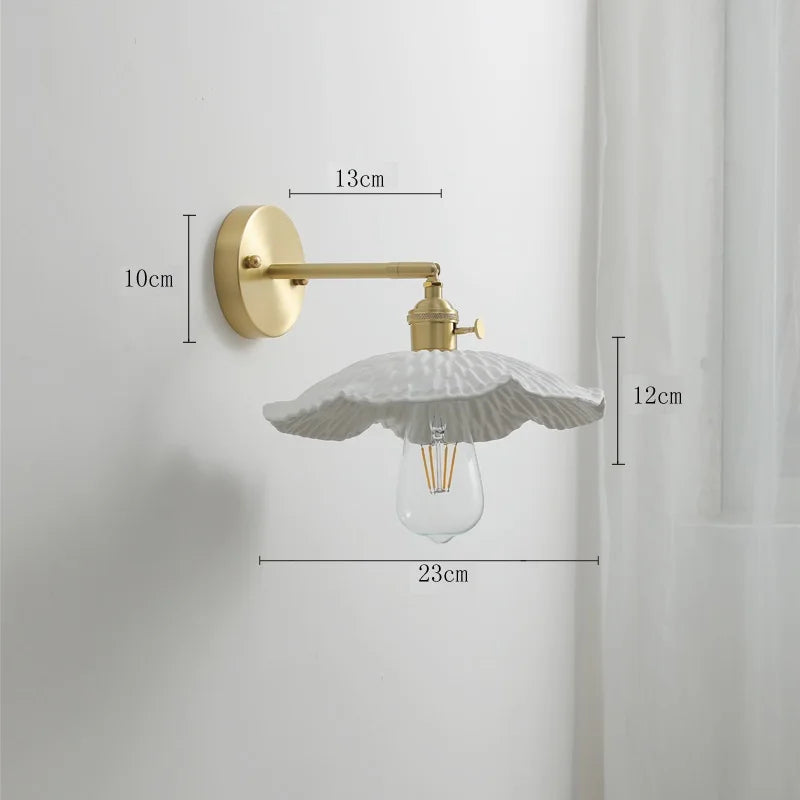 Afralia™ White Ceramic LED Wall Lamp Pull Chain Switch Modern Copper Wall Light