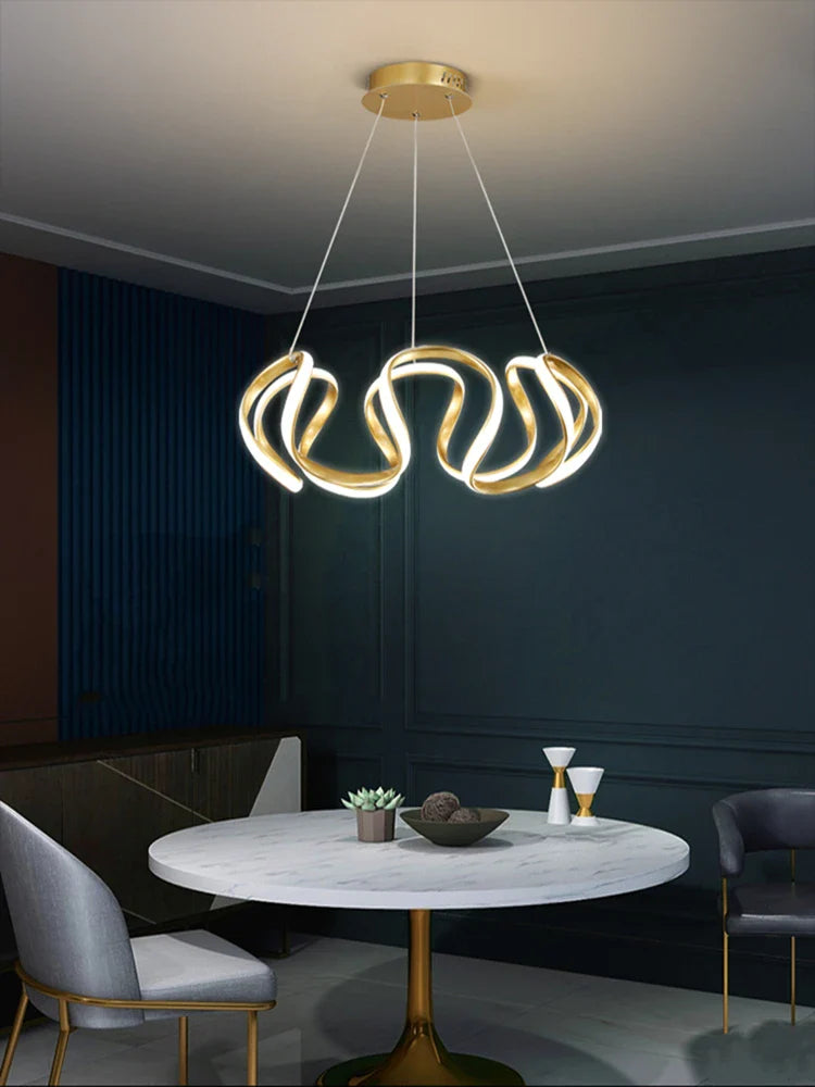 Afralia™ Modern Gold/Black Ring Chandelier 58W for Dining, Living Room, Kitchen, Bedroom - Creative Nordic Pendant Light