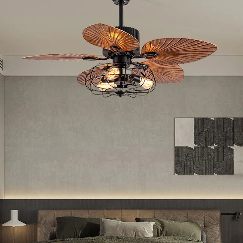 Afralia™ Retro Palm Leaf Ceiling Fan with Strong Power and Pendant Light
