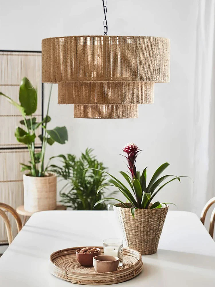 Afralia™ Bohemian Rattan Chandelier: Retro Country Style Pendant Lamps