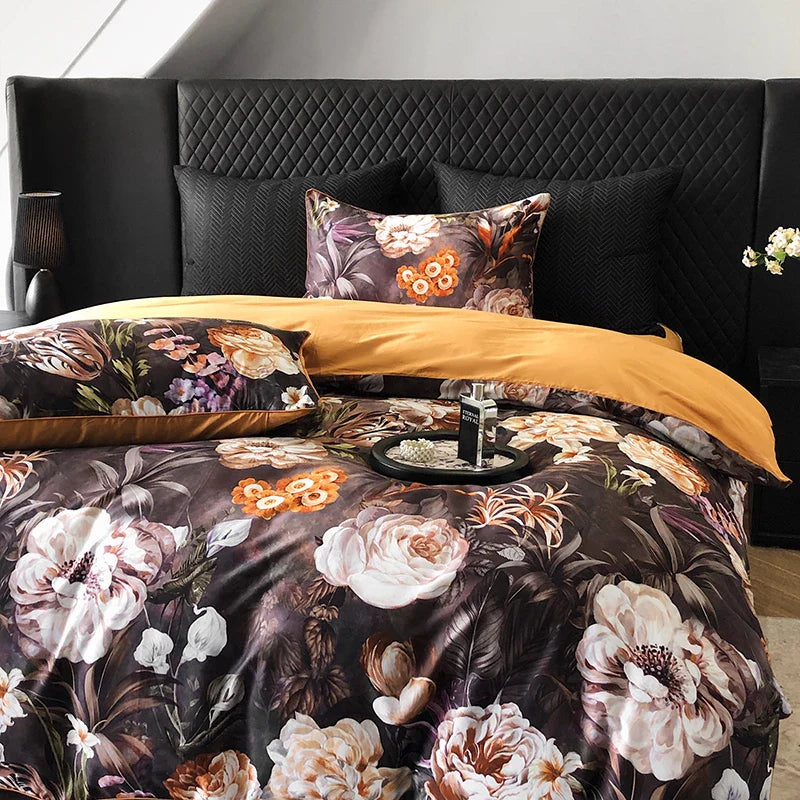 Afralia™ 1000TC Vintage Flowers Print Bedding Set with Duvet Cover, Sheet, Pillowcases