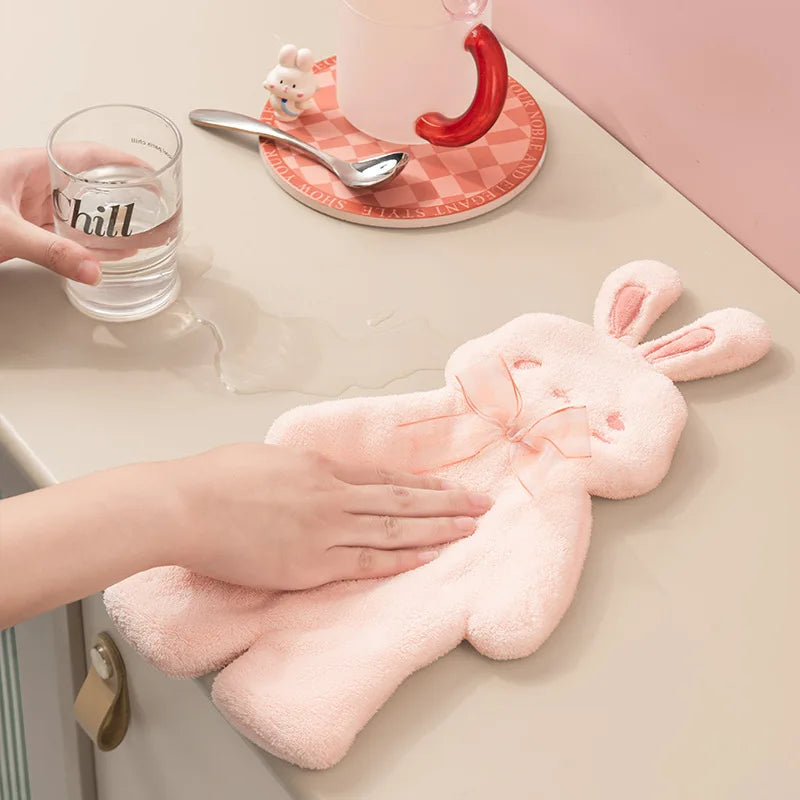 Afralia™ Cartoon Rabbit Hand Towel - Thick Coral Velvet Absorbent for Bathroom Kitchen