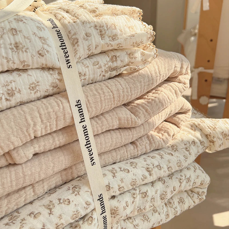 Afralia™ Luxury Nude Double-Layer Cotton Yarn Quilt Cover for Single Double Size Bed