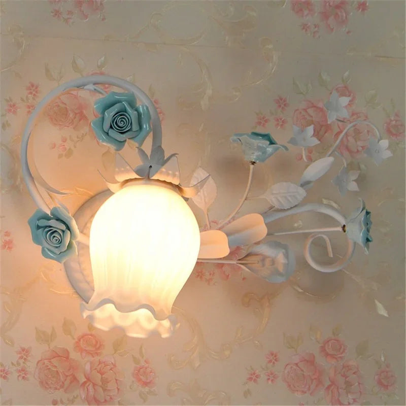 Afralia™ Floral Wall Lamp: European Pastoral Style, Princess Girl's Bedroom Décor.
