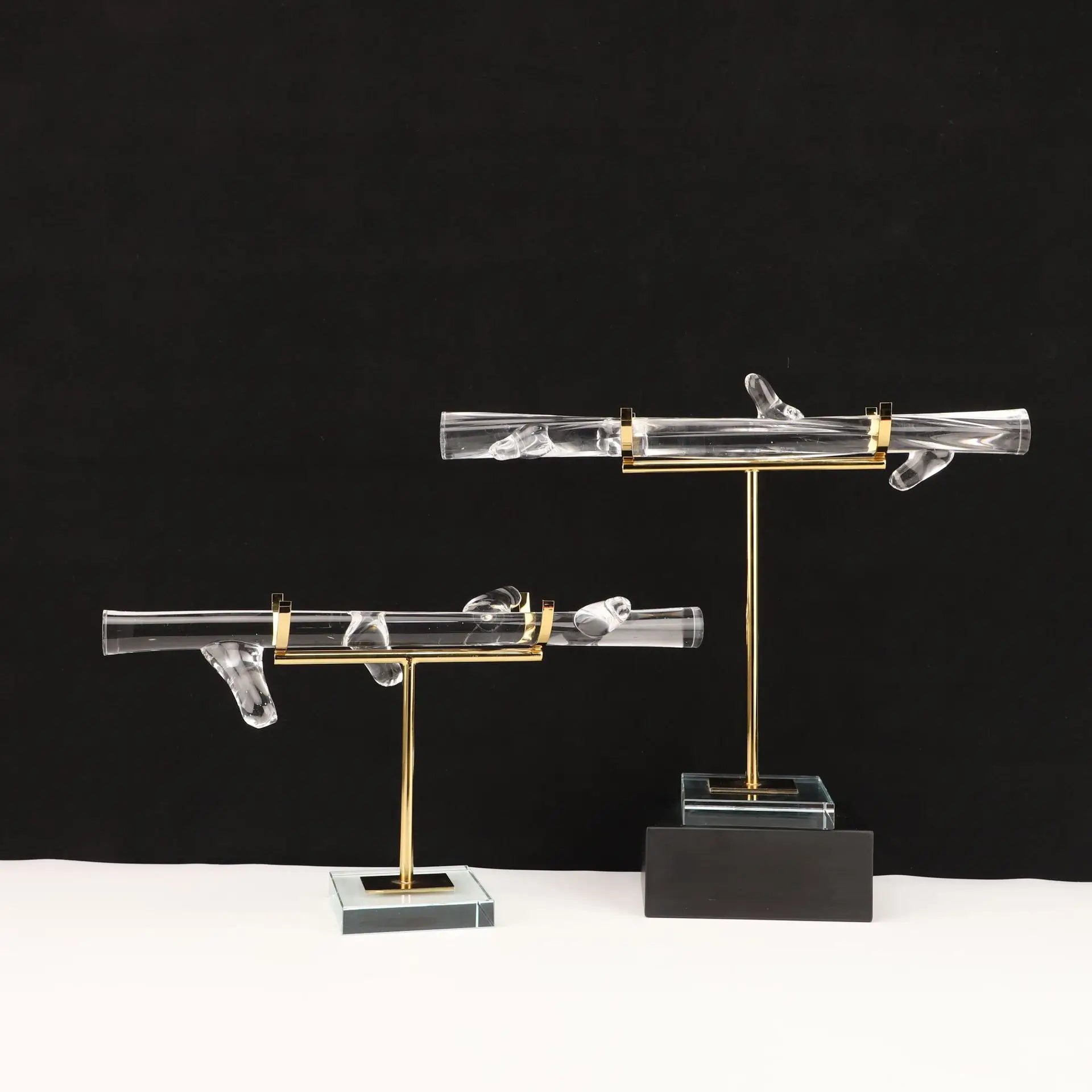 Afralia™ Crystal Pillar Trunk Metal Sculpture Abstract Glass Figurines Artisans Display