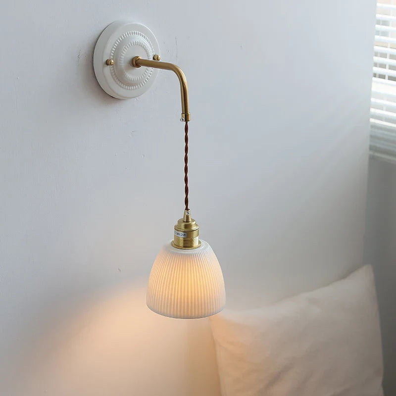 Afralia™ White Ceramic LED Wall Sconce Pull Chain Switch Stair Light Vintage Decor