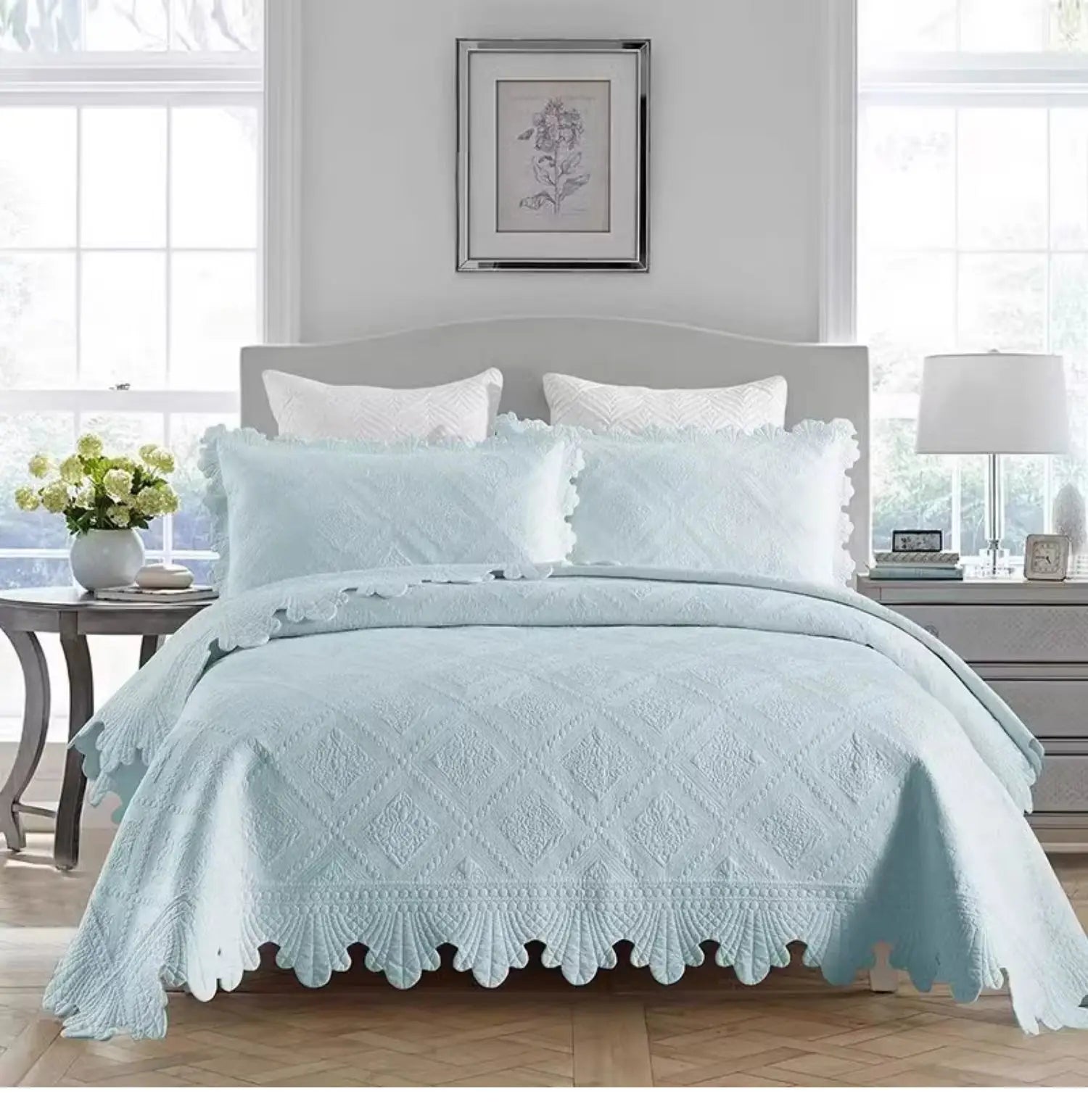 Afralia™ 100% Cotton Embroidery Quilt Set, Queen Size Bedspread with Pillowcase