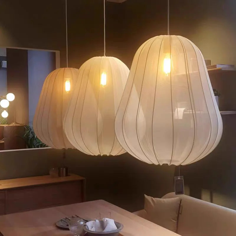 Afralia™ Wabi Sabi Lantern Pendant Lamp Fabric Hanging Light Living Room Chandelier