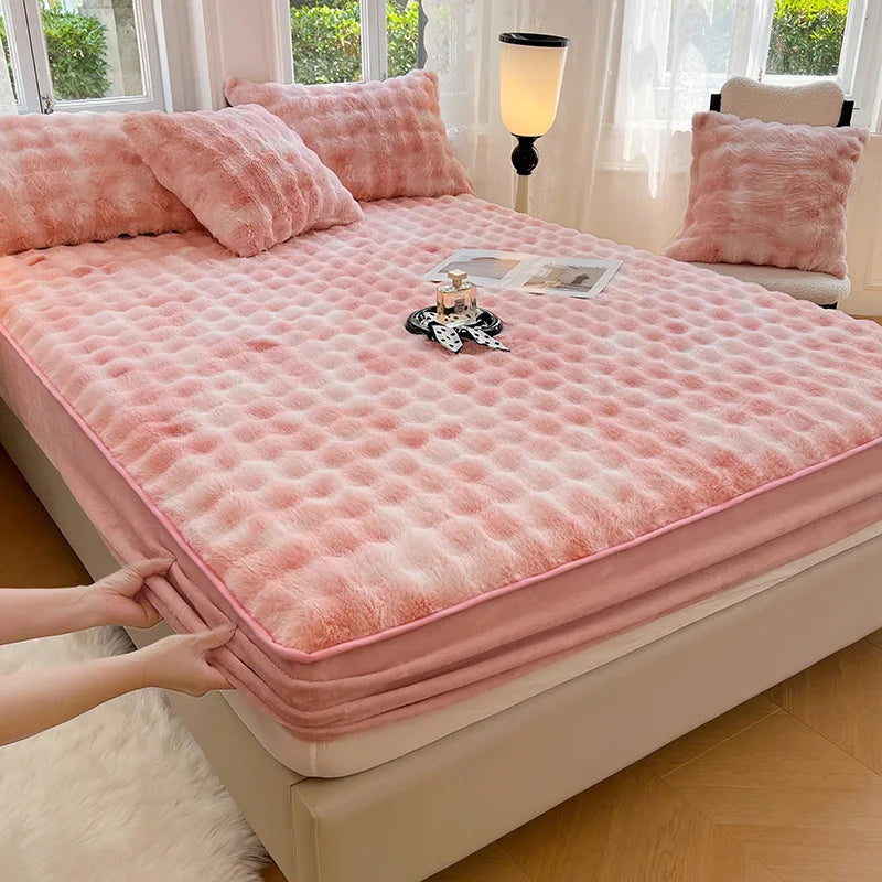 Afralia™ Faux Rabbit Plush Coral Fleece Fitted Sheet for Single Bed in Autumn/Winter