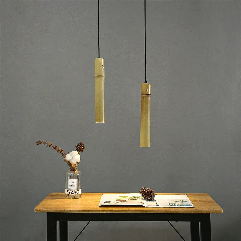 Afralia™ Bamboo Tube Pendant Lights for Tea Room Restaurant Kitchen Dining, Wire Adjustable