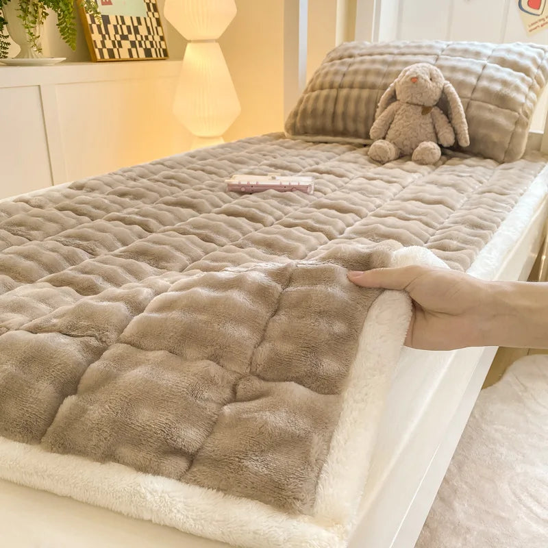 Afralia™ Faux Rabbit Plush Mattress Thick Warm Solid Milk Velvet Winter Home Cushion