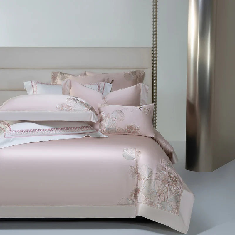 Afralia™ Cotton Flowers Embroidery Bedding Set with Soft Silky Finish