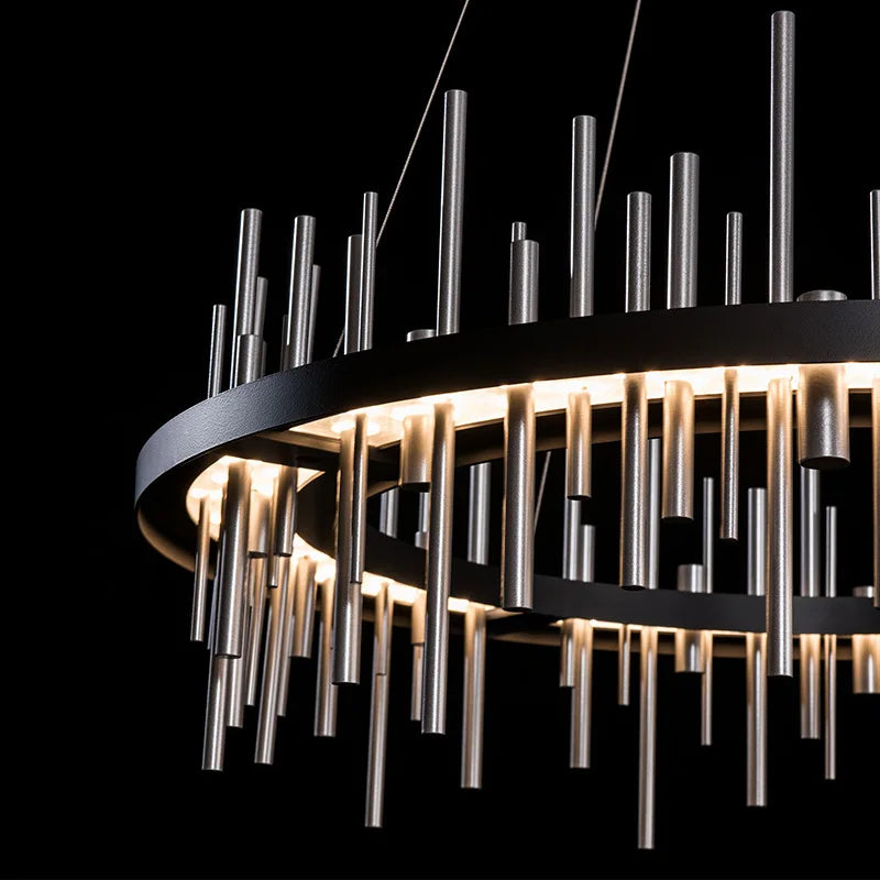 Afralia™ Black Stainless Steel Chandelier: Modern Luxury Round Ceiling Light Fixture.
