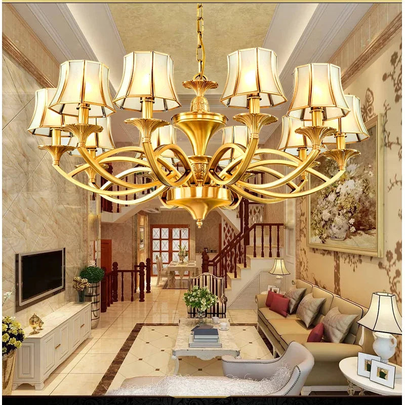 Afralia™ Copper Villa Chandelier Retro Staircase Lighting Home Decor