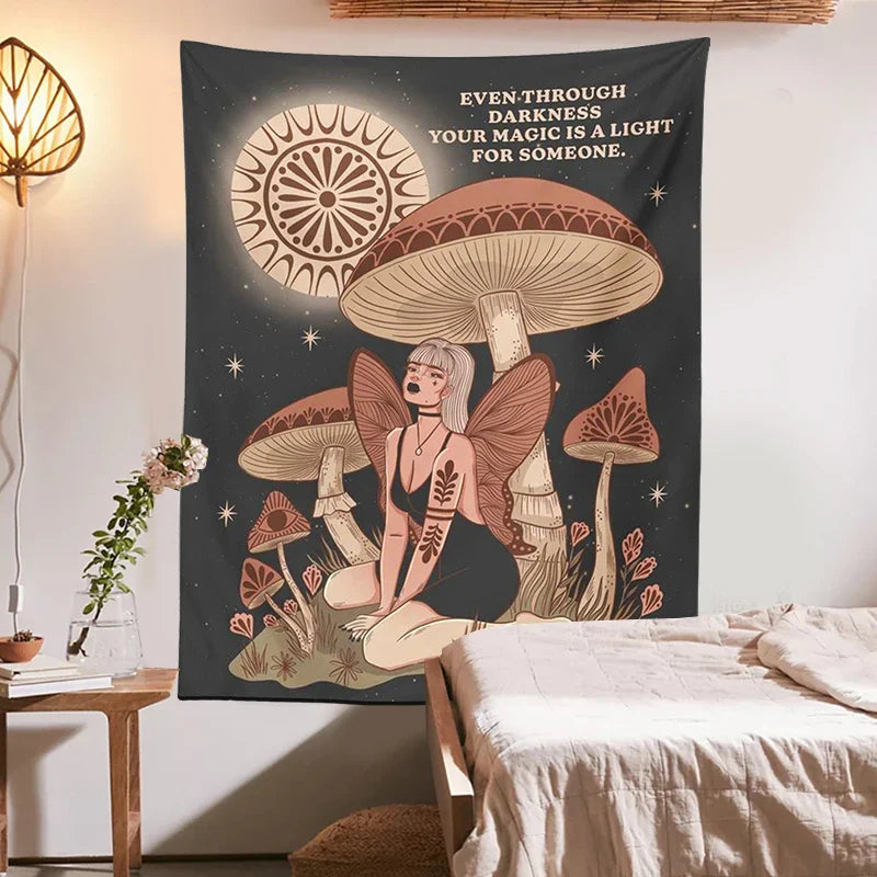 Afralia™ Psychedelic Mushroom Woman Tapestry Wall Hanging for Hippie Bohemian Decor